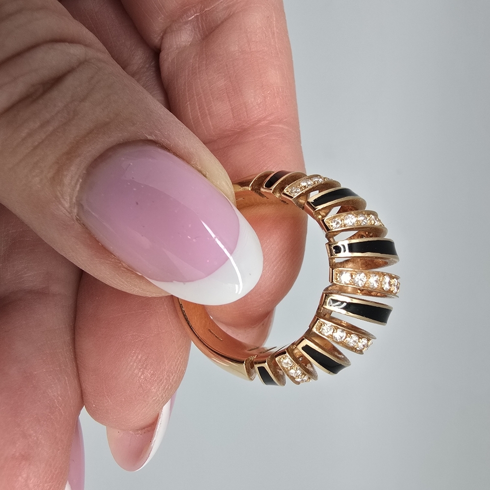 Rare Made in Italy Damiani 18K Rose gold Diamond Onyx Dome Ring Sz 6,5/7 - Picture 4 of 14
